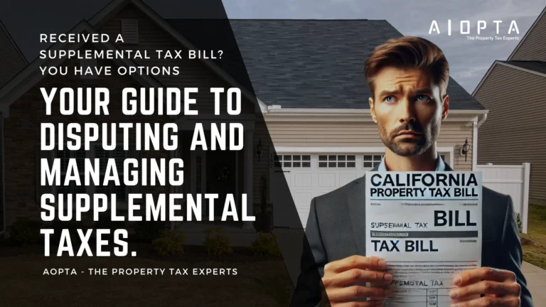 A concerned California homeowner holding a supplemental tax bill, illustrating the impact of unexpected property tax reassessments.